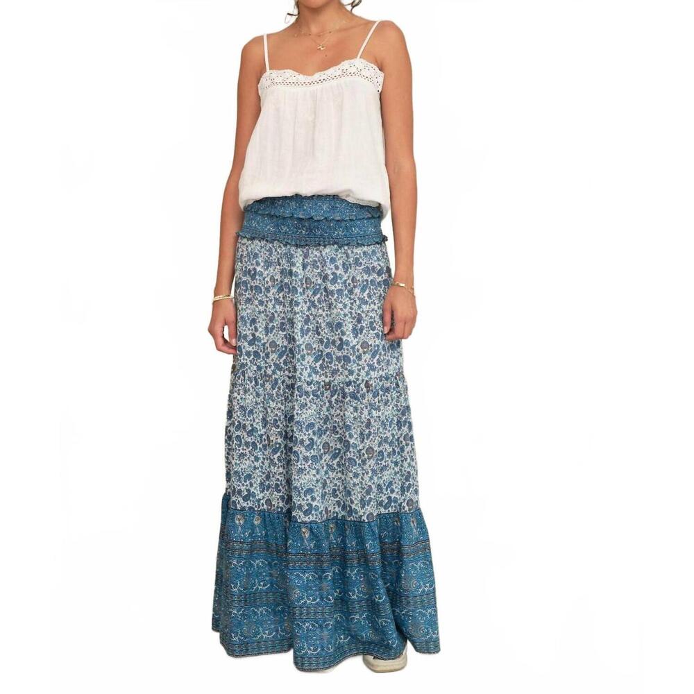 NEW M.A.B.E. esti print maxi skirt in blue